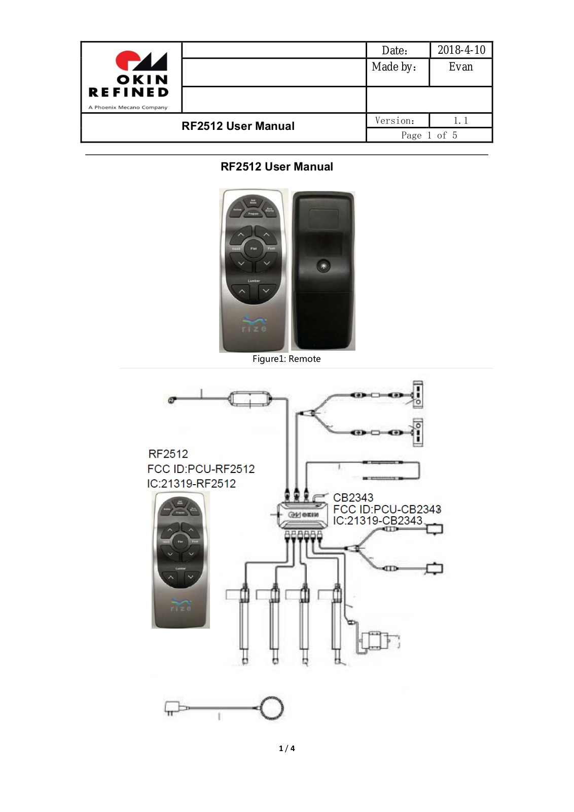 OKIN Refined Electric Technology RF2512 User Manual