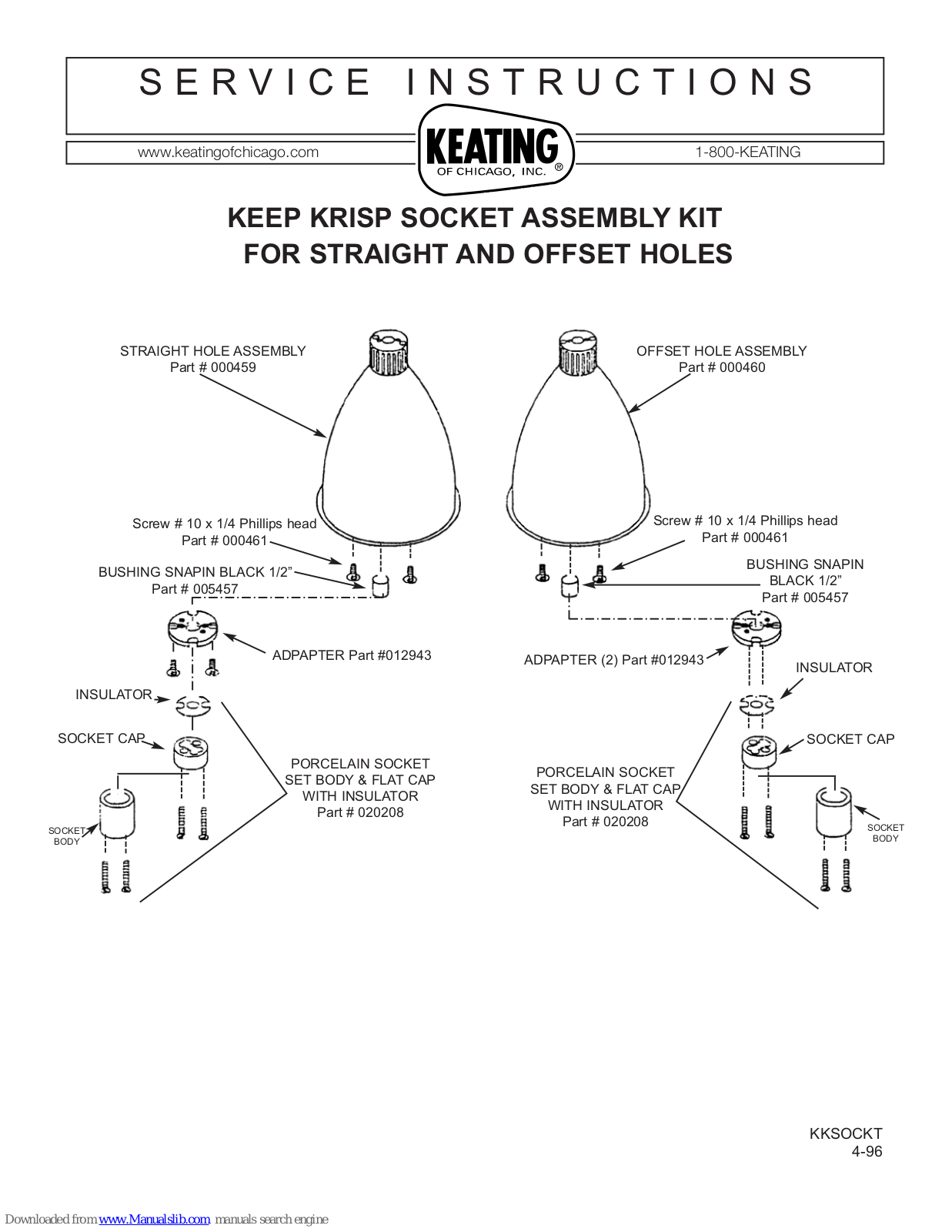 Keating Of Chicago Krisp Socket Assembly Kit For Straight and Offset Holes, Krisp Socket Assembly Straight Service Instructions Manual