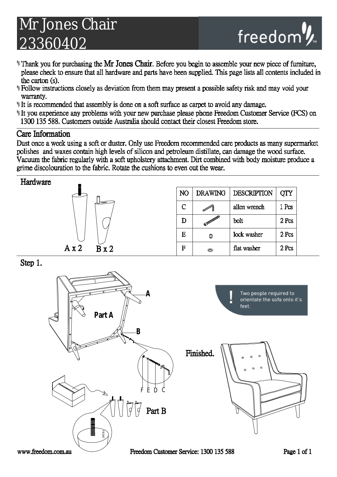 Freedom Mr Jones Assembly Instruction