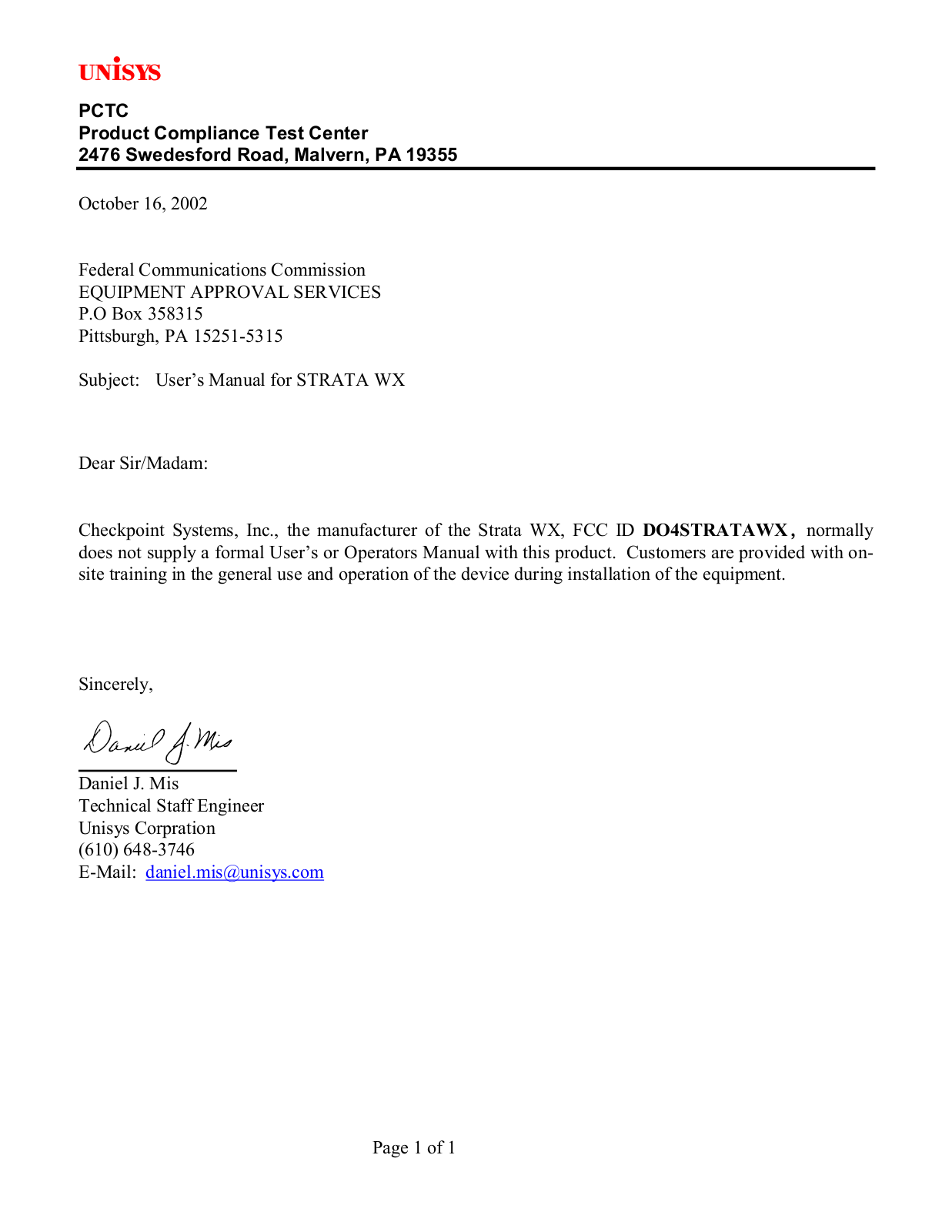 Checkpoint Systems STRATAWX Users Manual