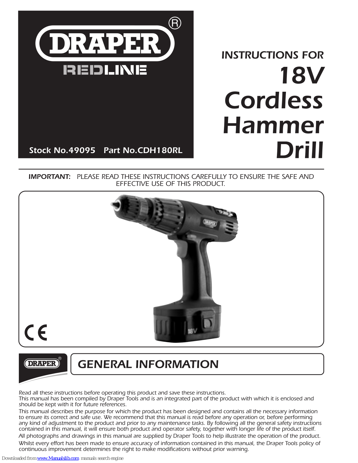 Draper CDH180RL, 49095 Instructions Manual - ManualMachine.com