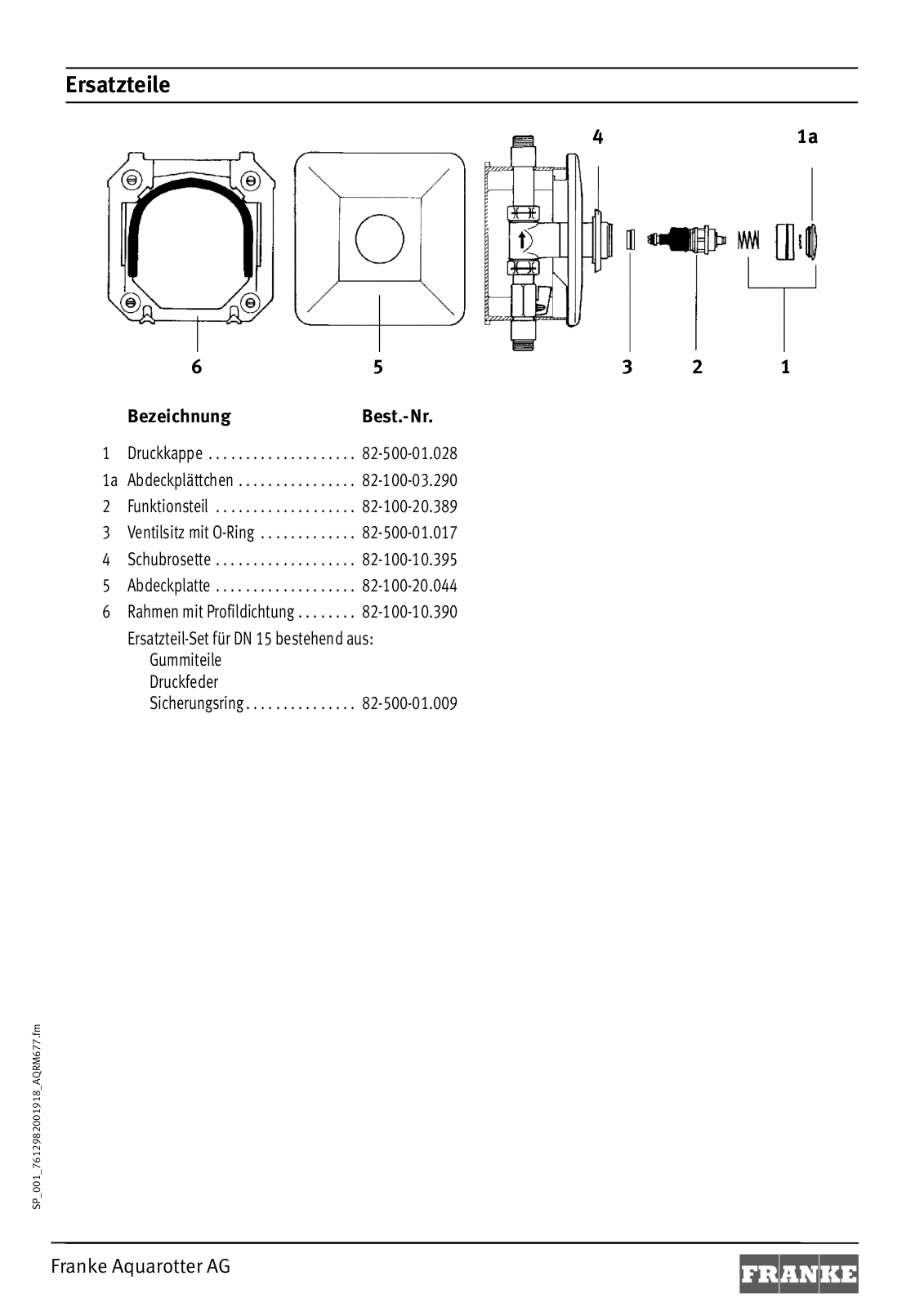 Franke Foodservice AQRM667 Parts List