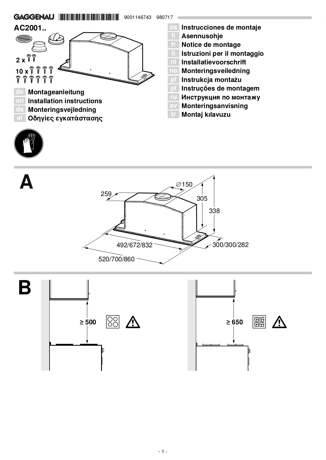 Gaggenau AC200190 Installation Guide