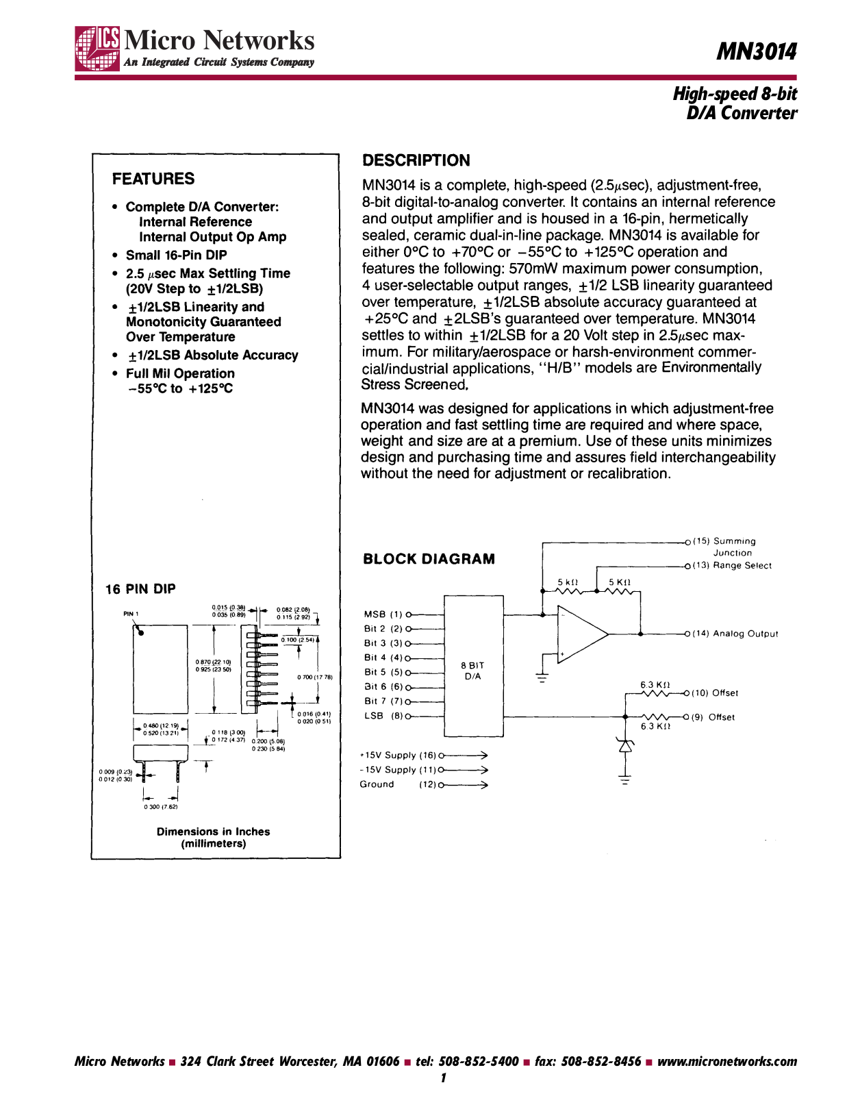 Micronetworks MN3014, MN3014H, MN3014H-B Datasheet