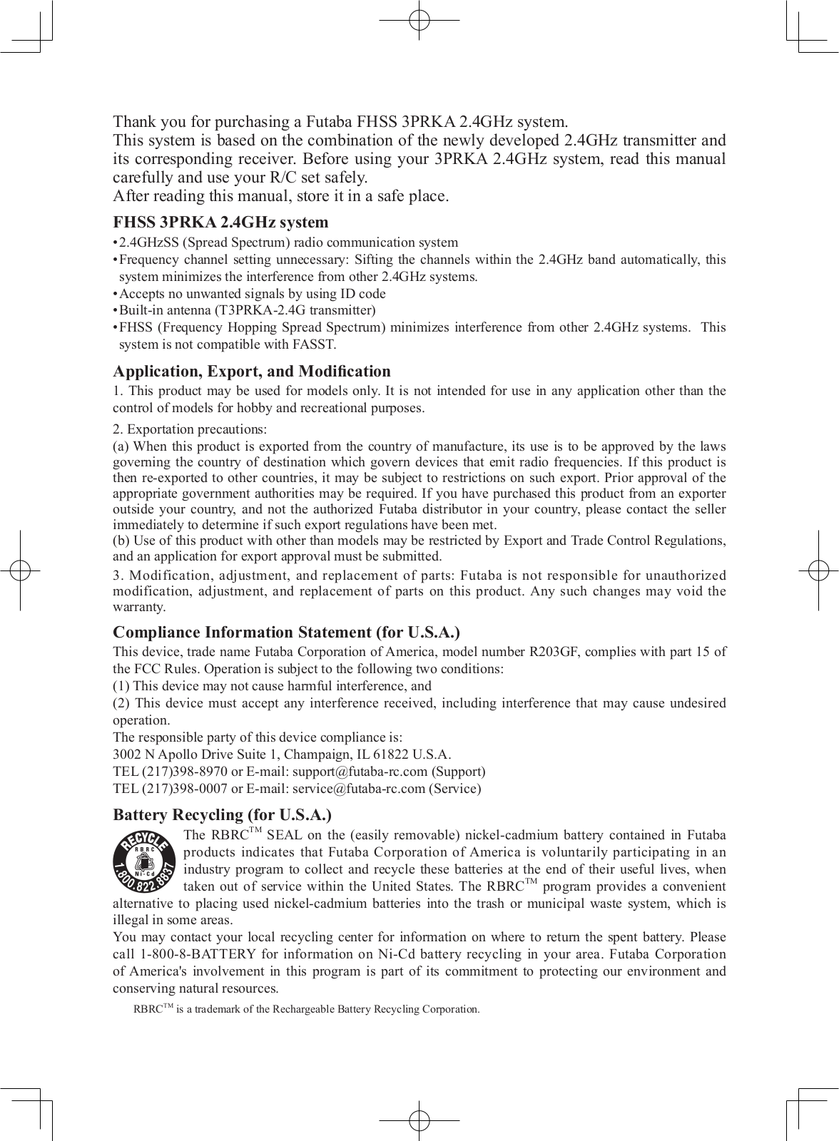 Futaba 3PRKA User Manual