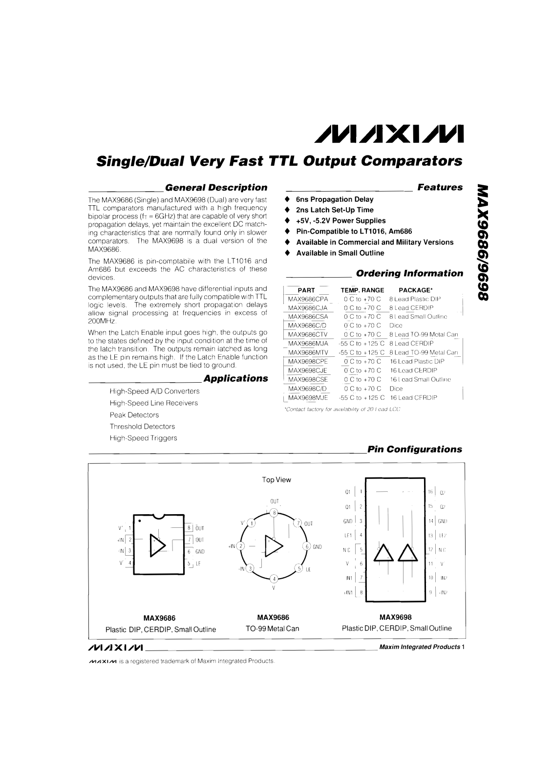 Maxim MAX9698MJE, MAX9698CSE, MAX9698CPE, MAX9698CJE, MAX9698C-D Datasheet