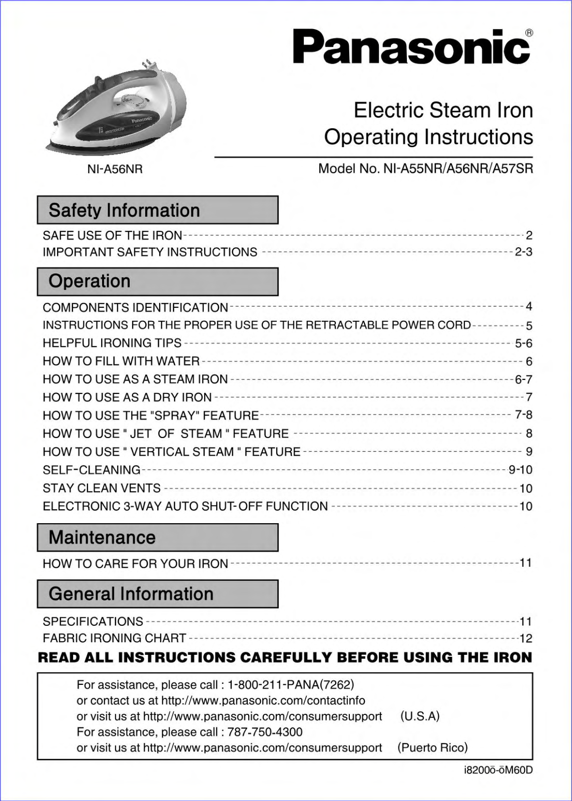 Panasonic Ni-a57sr Owner's Manual