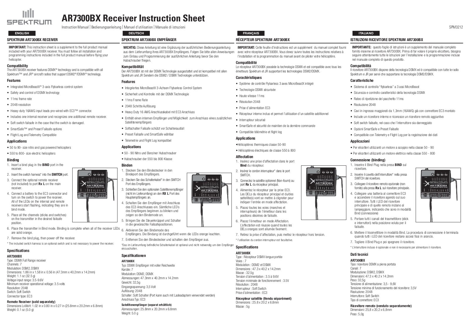 Spektrum SPMAR7300BX User Manual