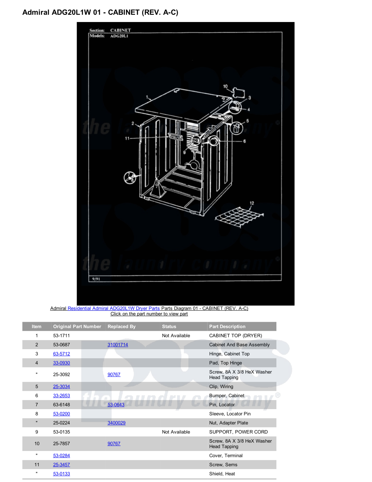 Admiral ADG20L1W Parts Diagram