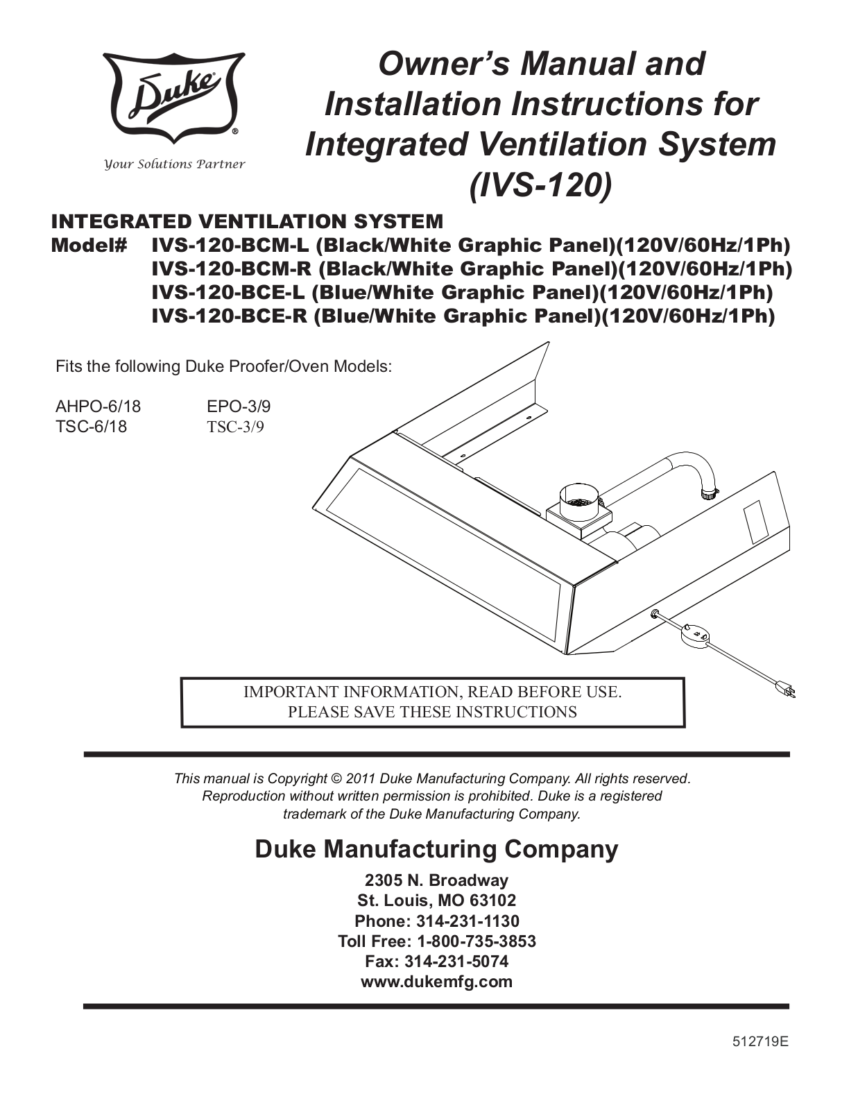 Duke AHPO-6-18 Installation Manual