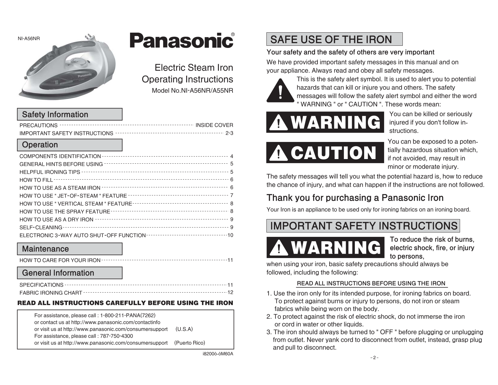 Panasonic NI-A55NR, NI-A56NR User Manual