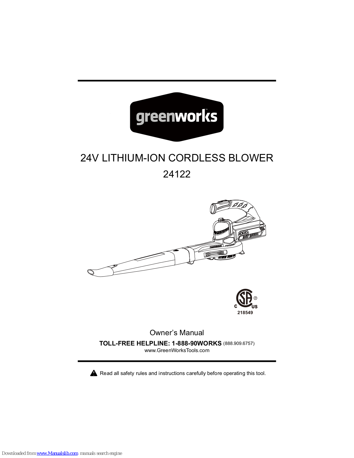 GreenWorks 24122 Owner's Manual