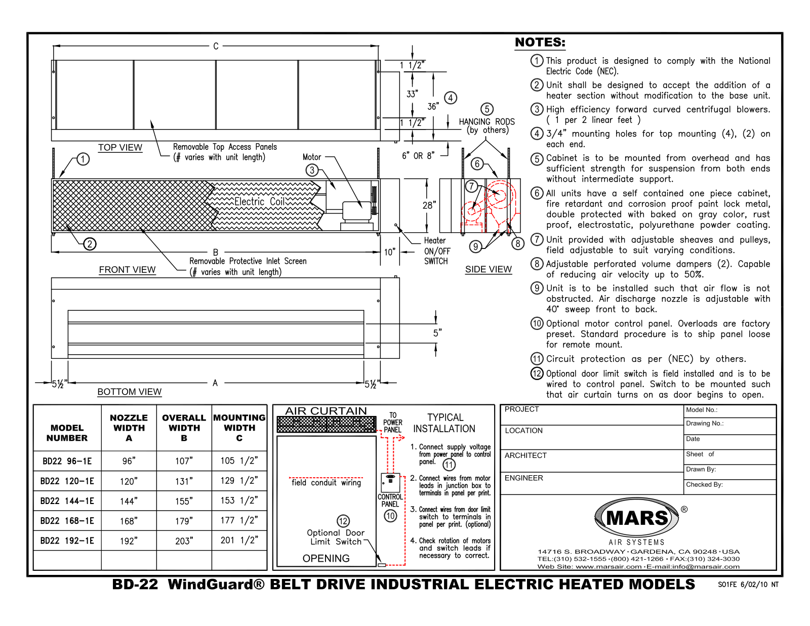 Mars Air BD22 120-1E User Manual