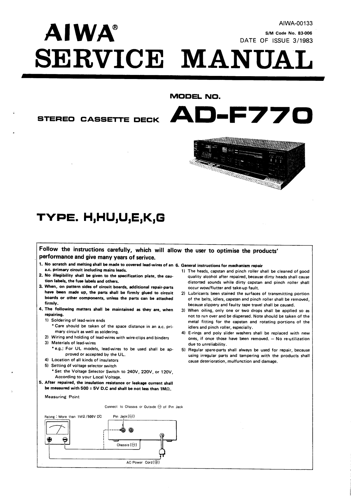 Aiwa ADF-770 Service manual