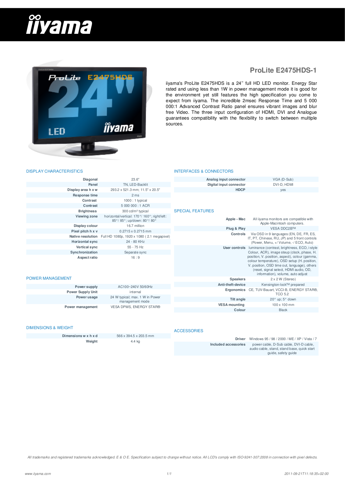 Iiyama PROLITE E2475HDS User Manual