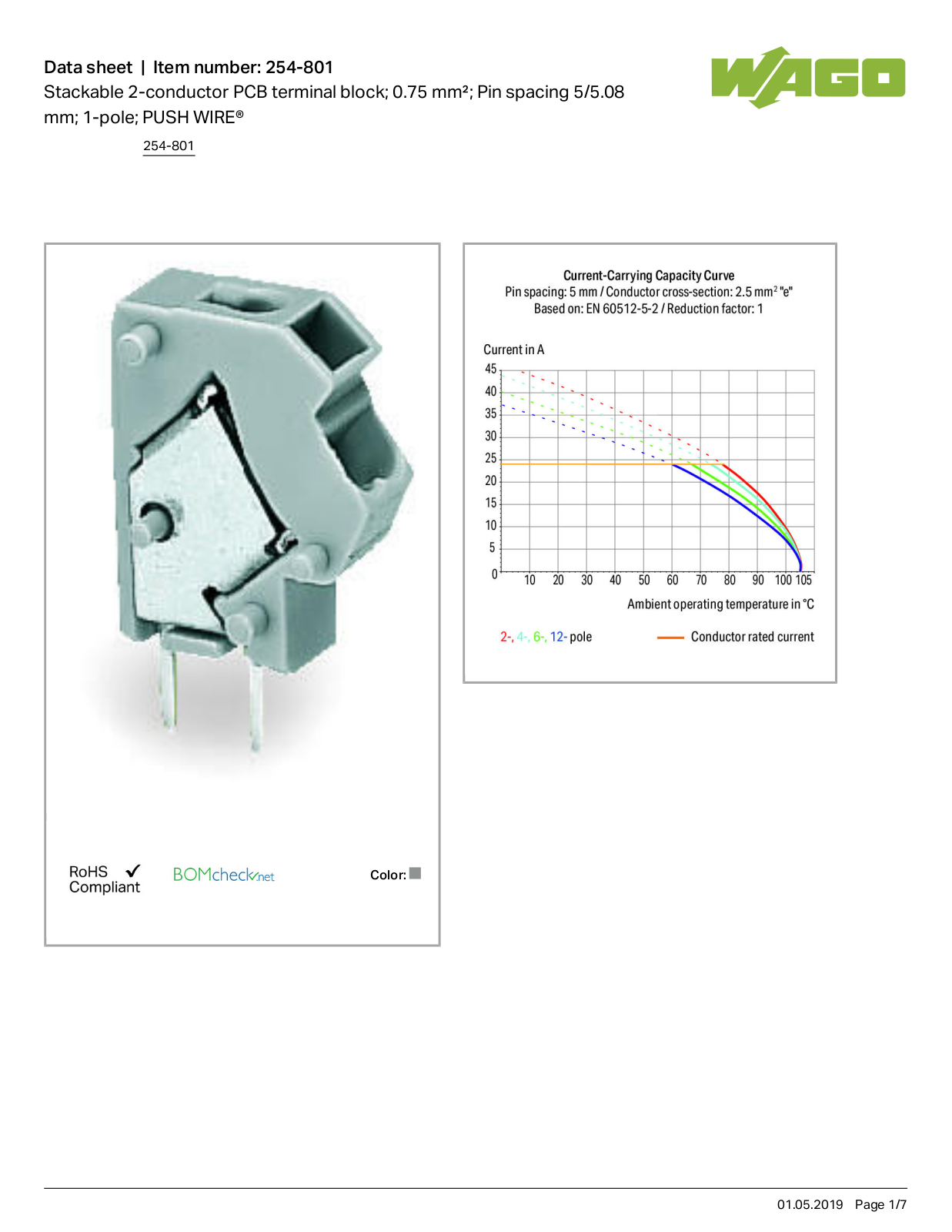 Wago 254-801 Data Sheet