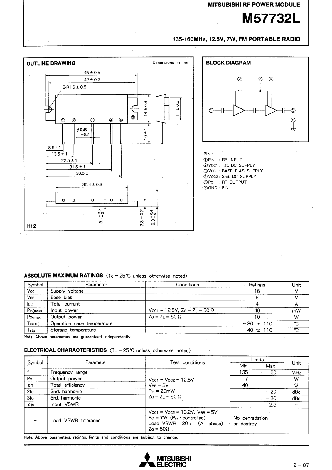 Mitsubishi M57732L Datasheet