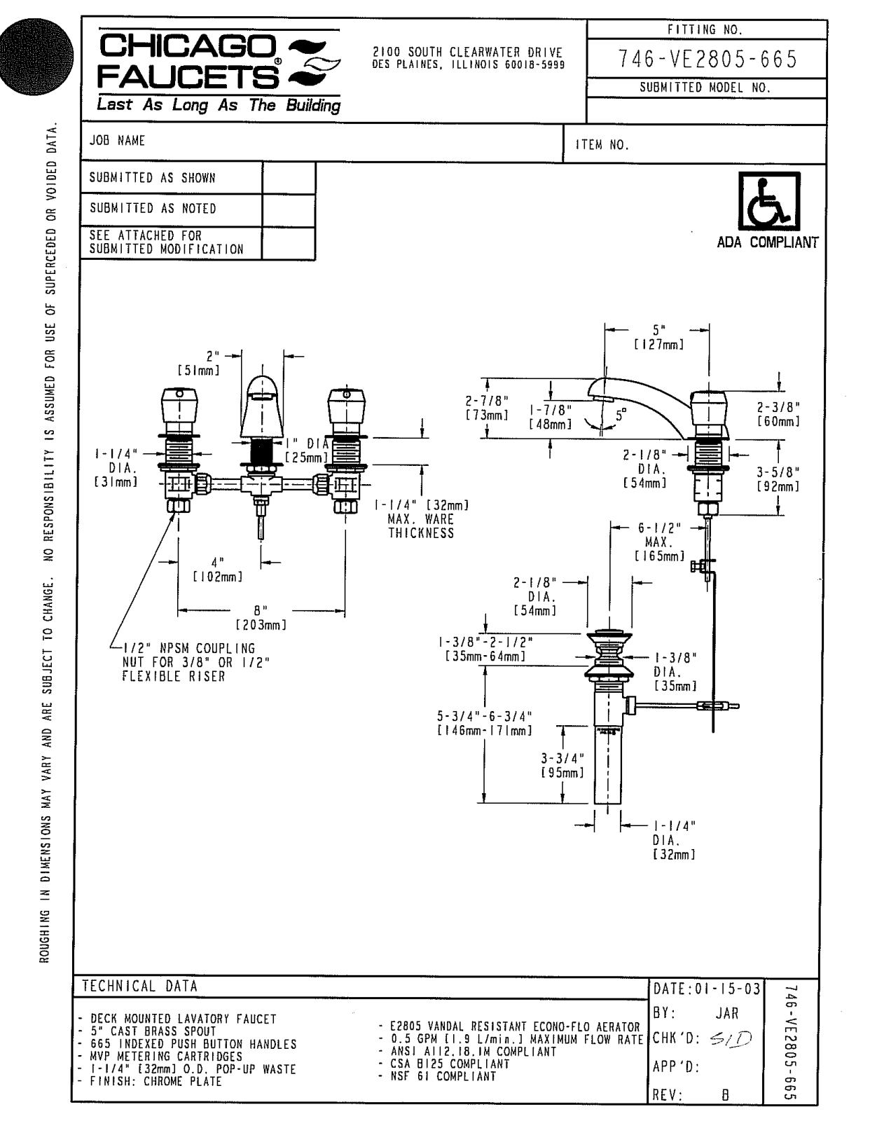 Chicago Faucet 746-VE2805-665 User Manual