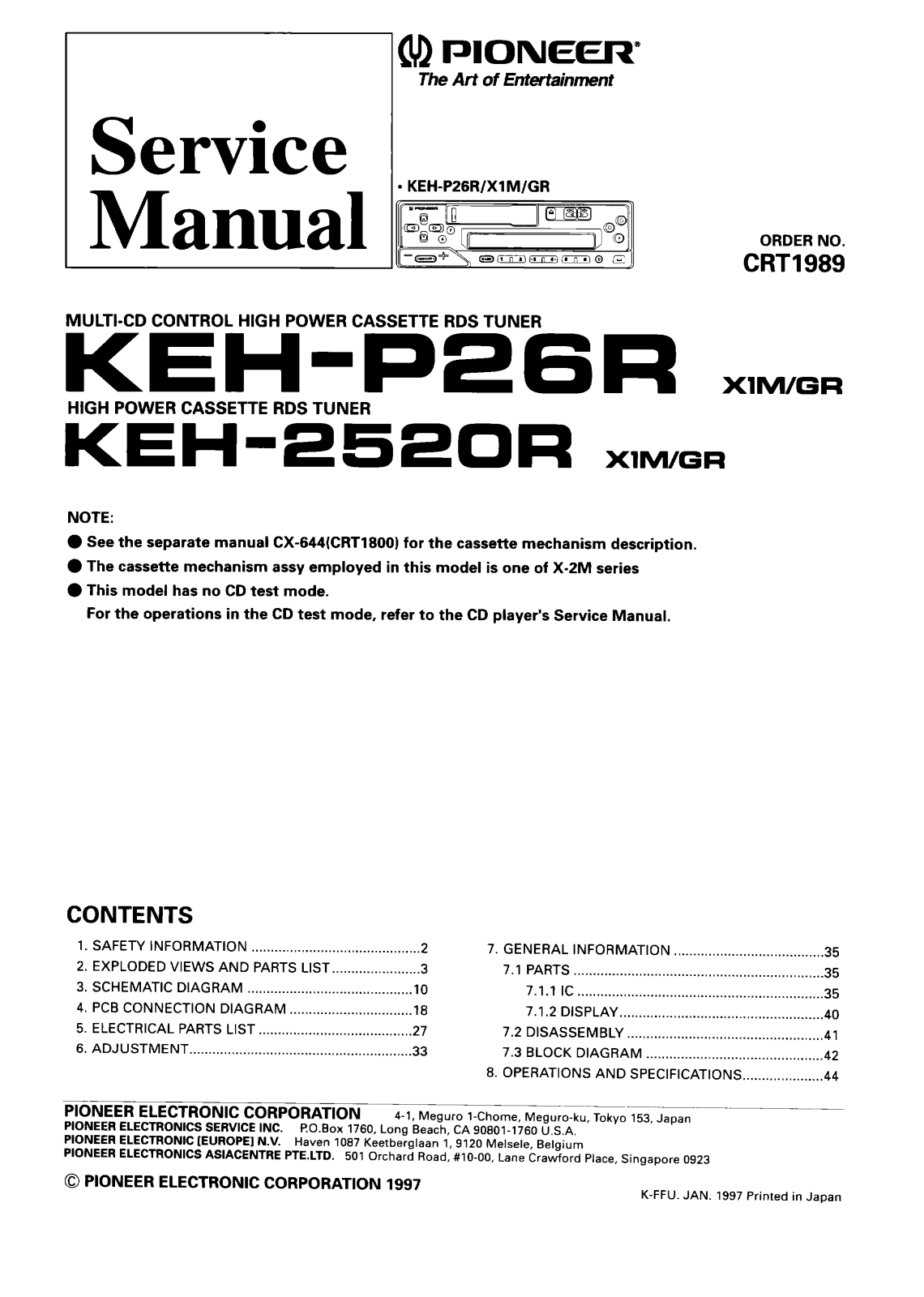 PIONEER KEH-P26R X1M/GR, KEH-2520R X1M/GR Service Manual