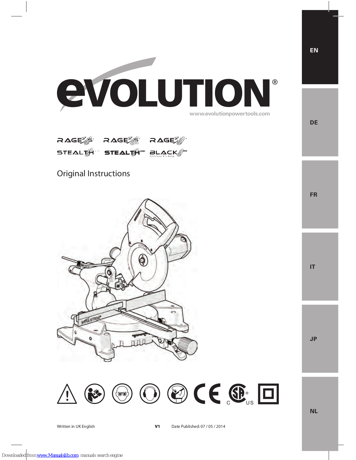 Evolution Rage 3-S 300, Rage 3, Stealth 210, Stealth 255, Black 255 Original Instructions Manual