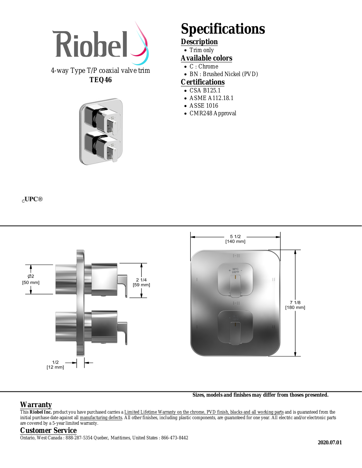 Riobel TEQ46BN, TEQ46C Specifications - ManualMachine.com