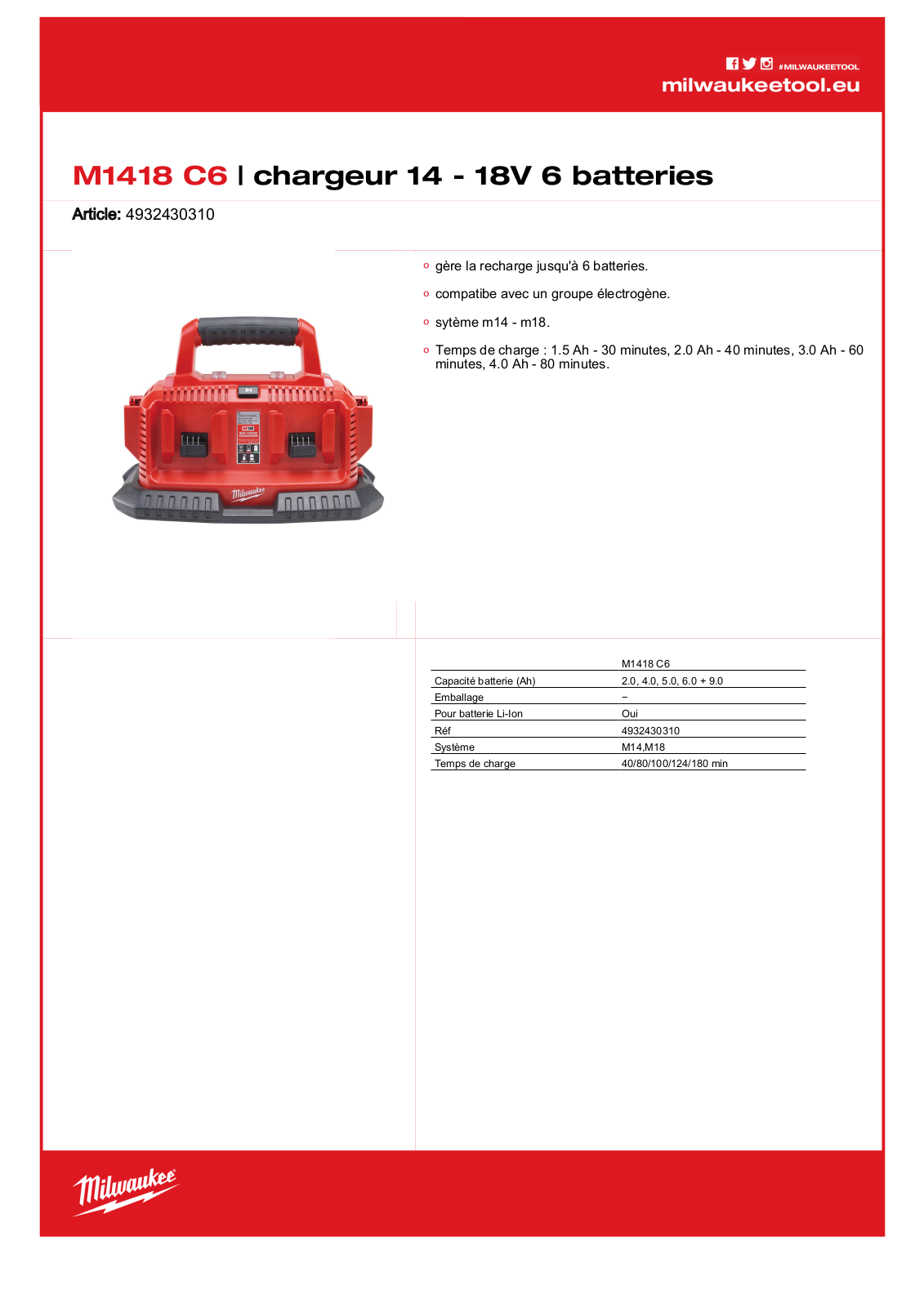 Milwaukee 4932430086, M1418 C6 Specification - ManualMachine.com