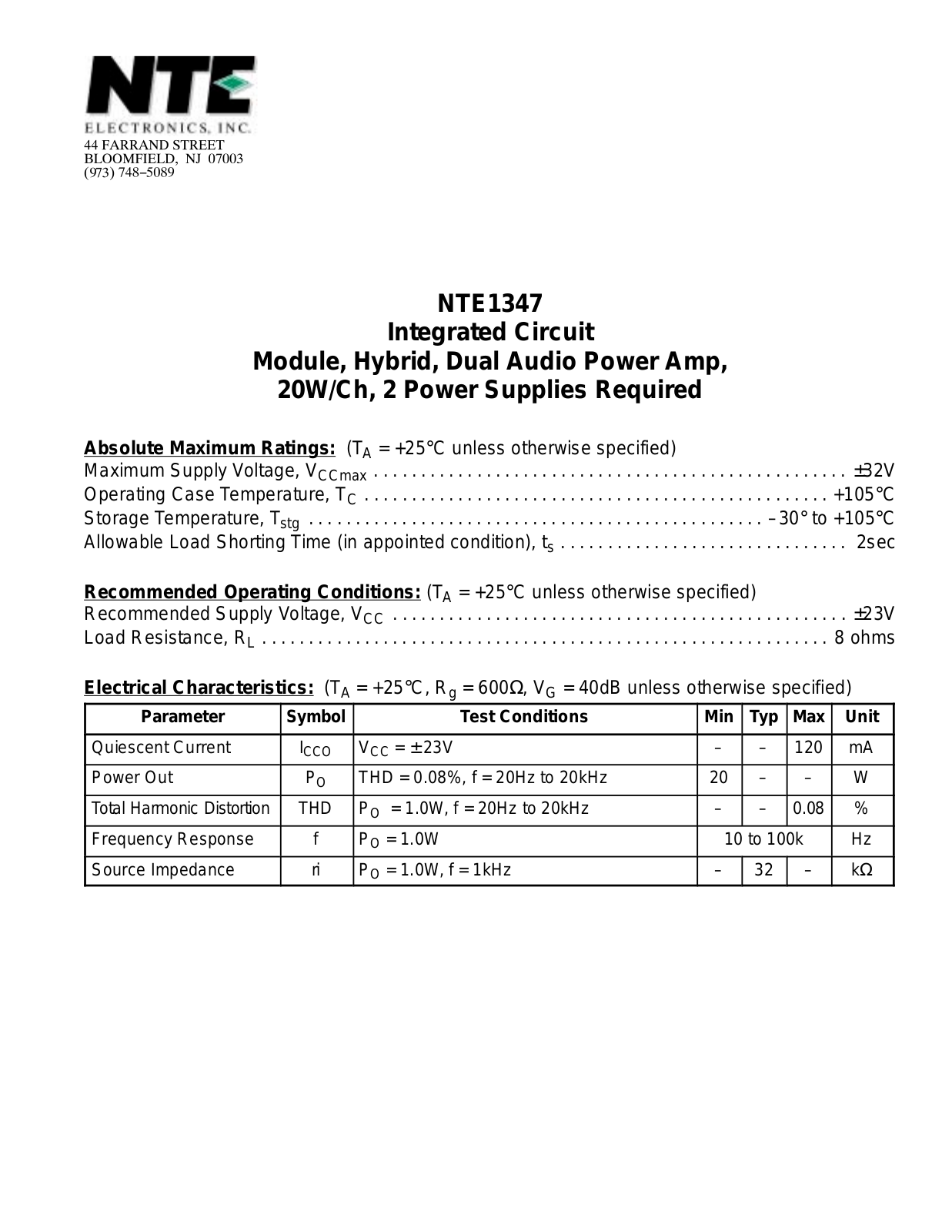 Datasheet NTE1347 Datasheet (NTE) - ManualMachine.com