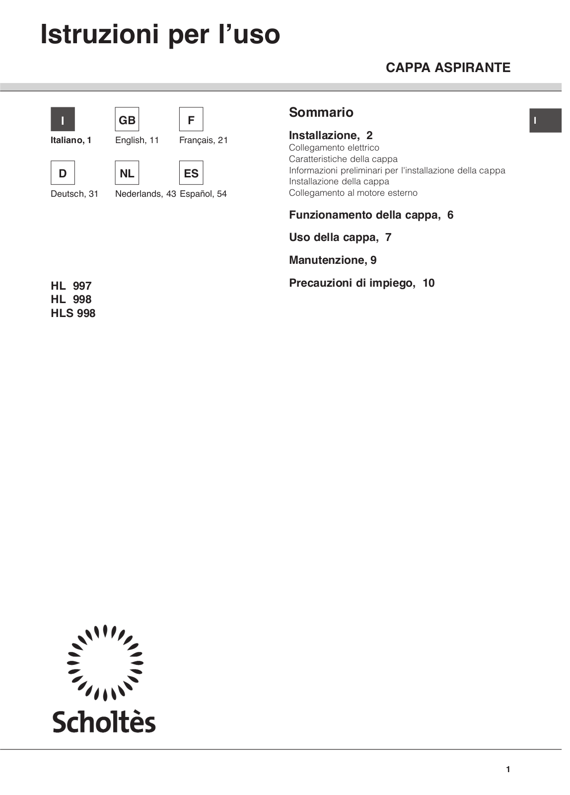 Scholtès HL 998 User Manual