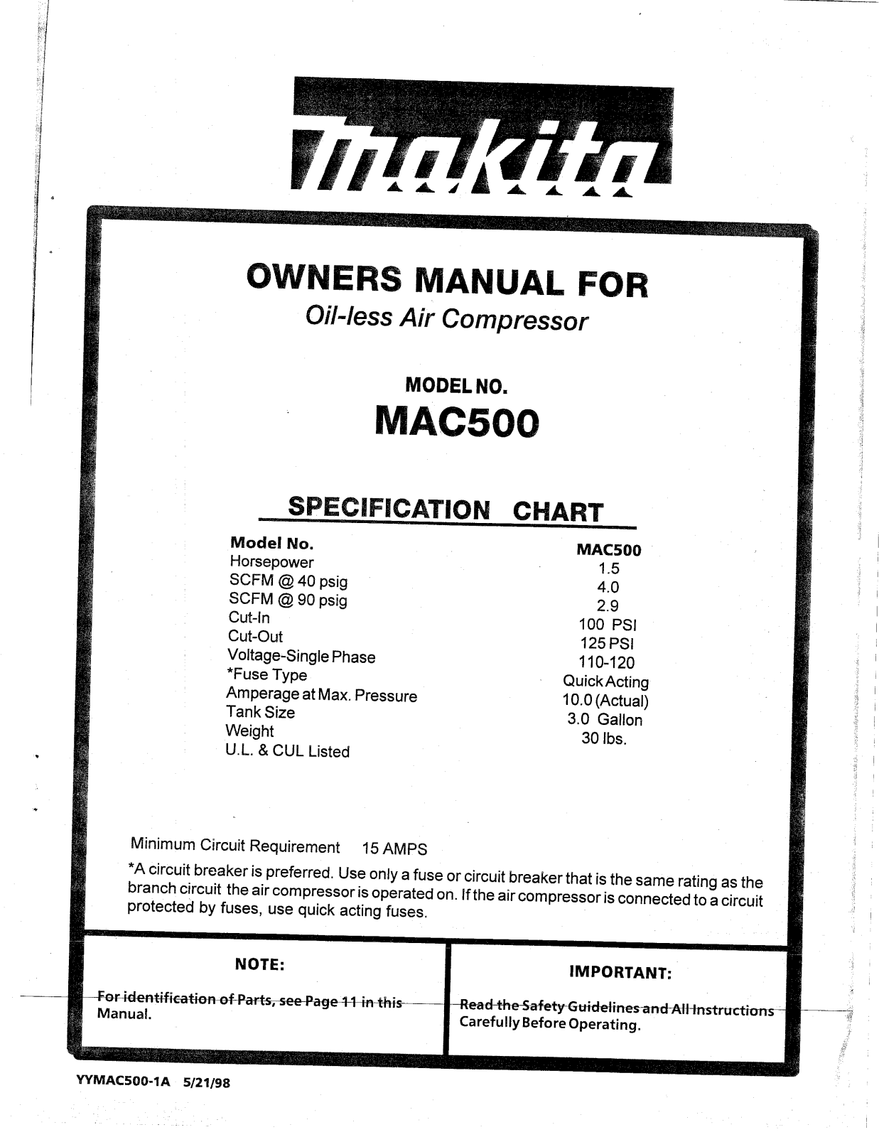 Makita MAC500 User Manual