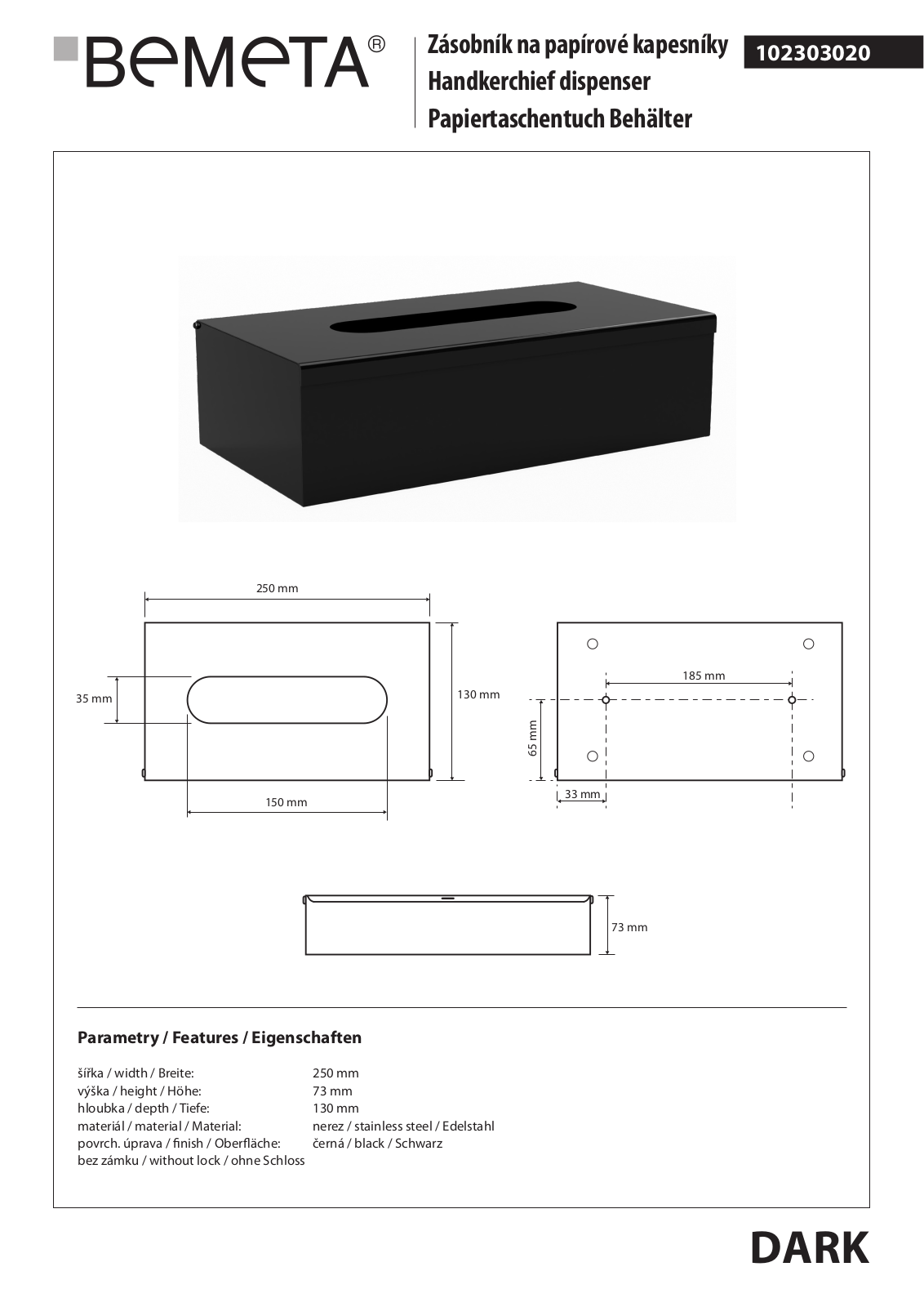 Bemeta Dark 102303020 Datasheet