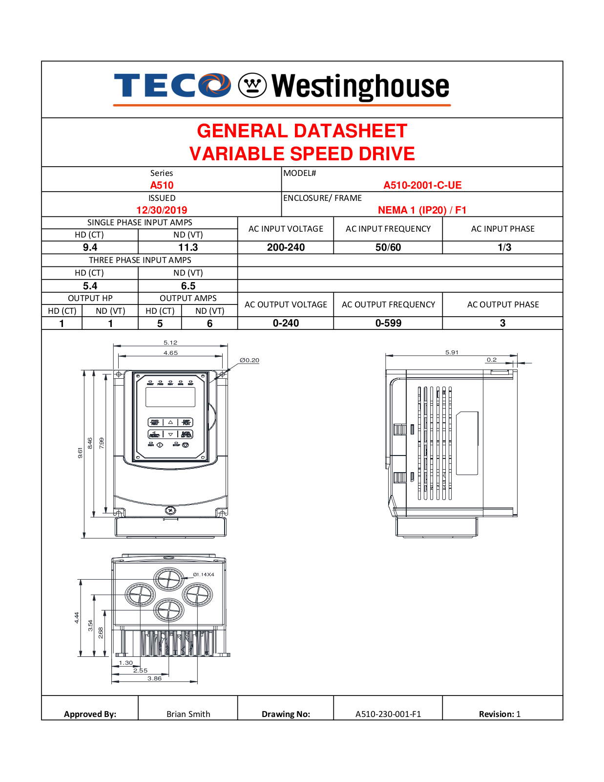 Teco A510-2001-C-UE Data Sheet