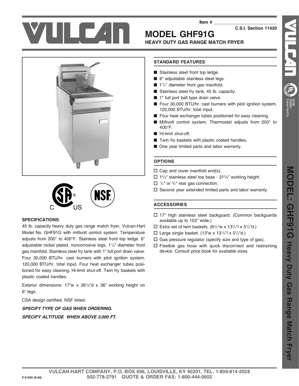 Vulcan Hart GHF91G General Manual