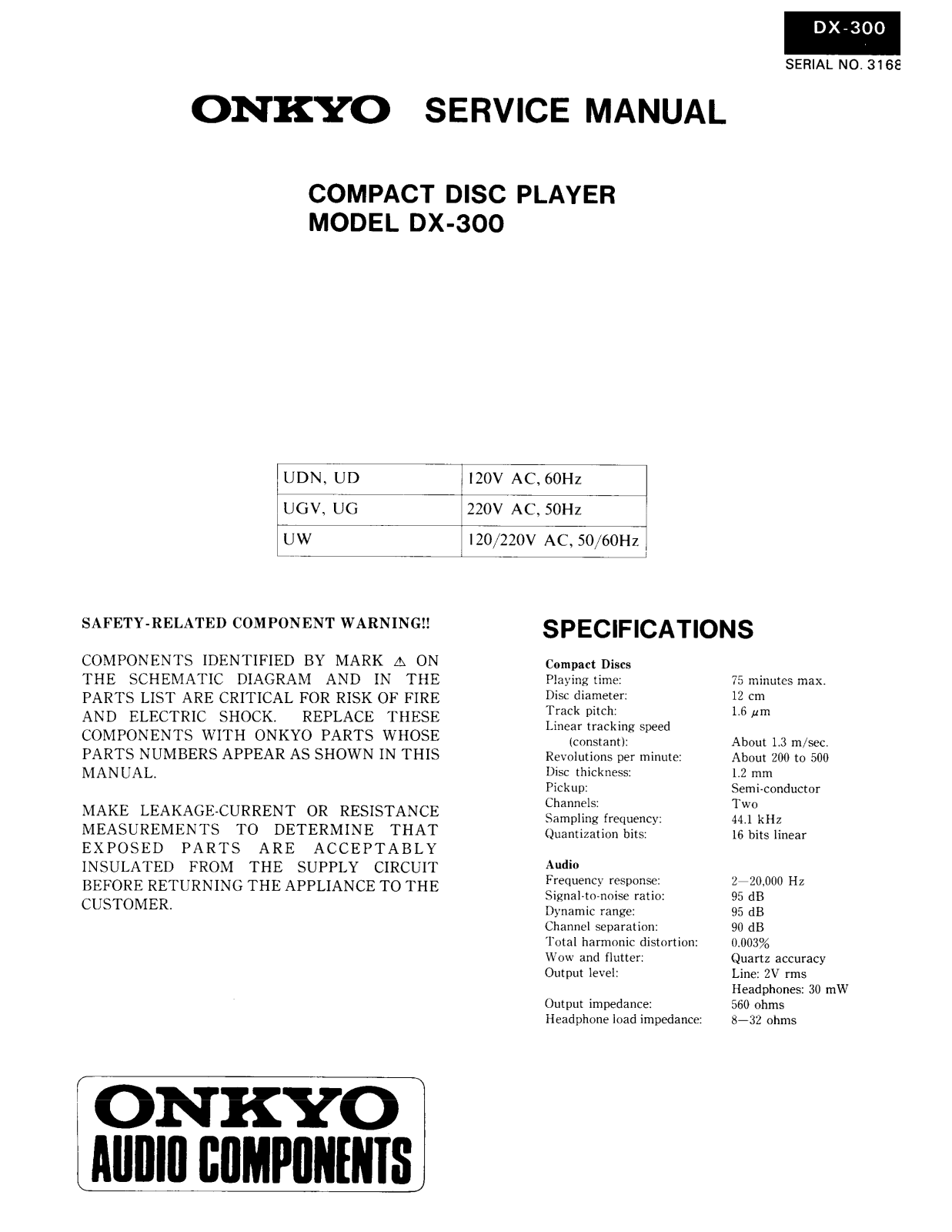 Onkyo DX-300 Service Manual