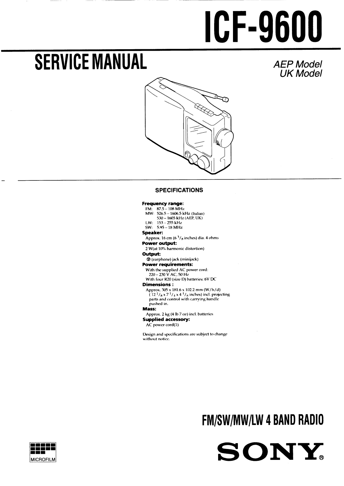 Sony ICF-9600 Service manual