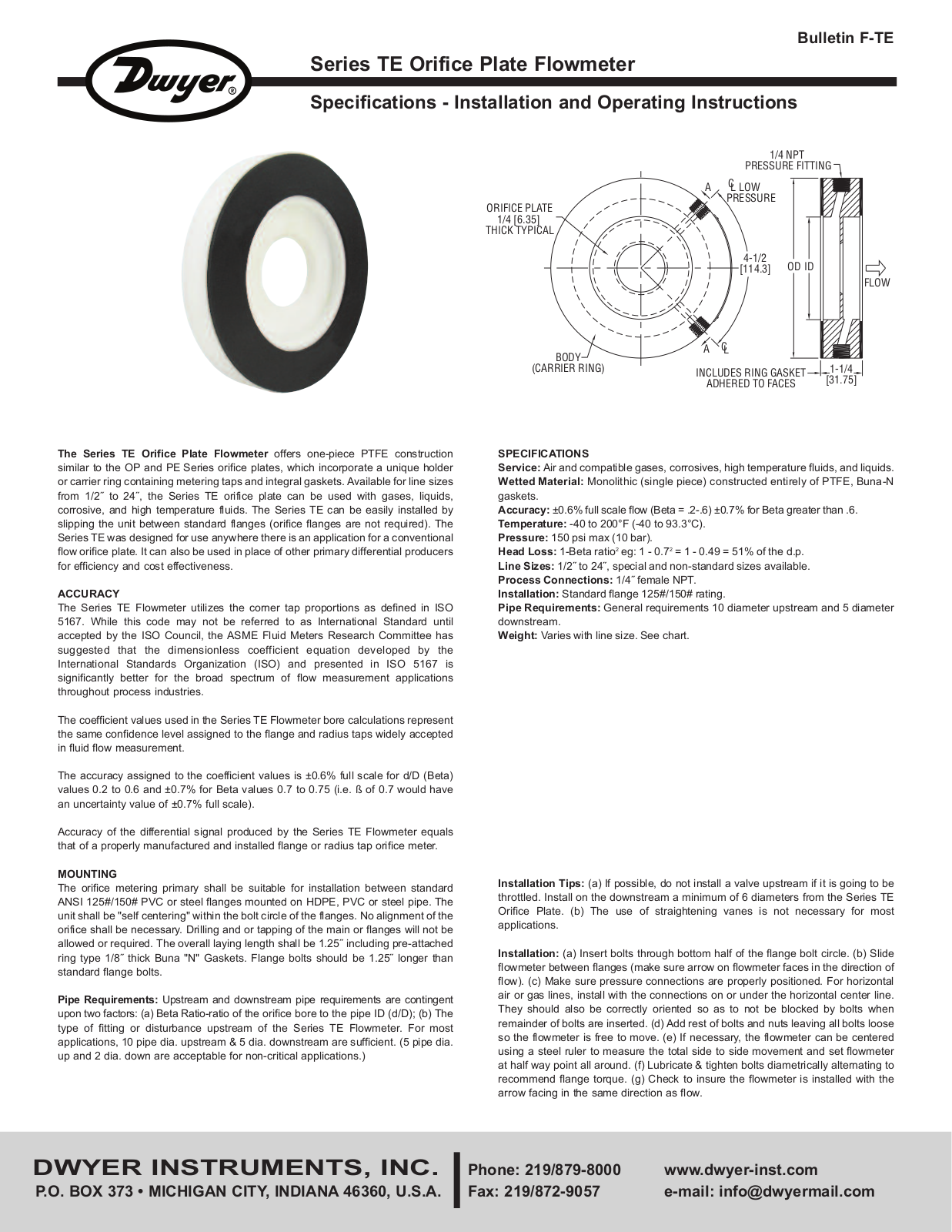 Dwyer TE User Manual