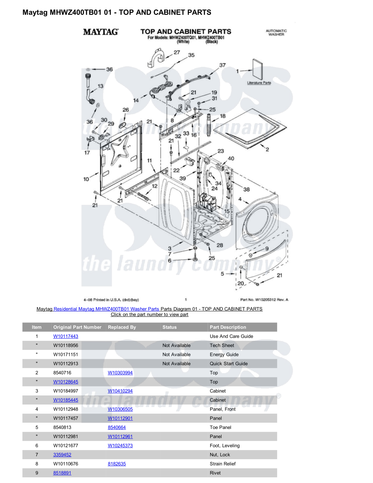 Maytag MHWZ400TB01 Parts Diagram