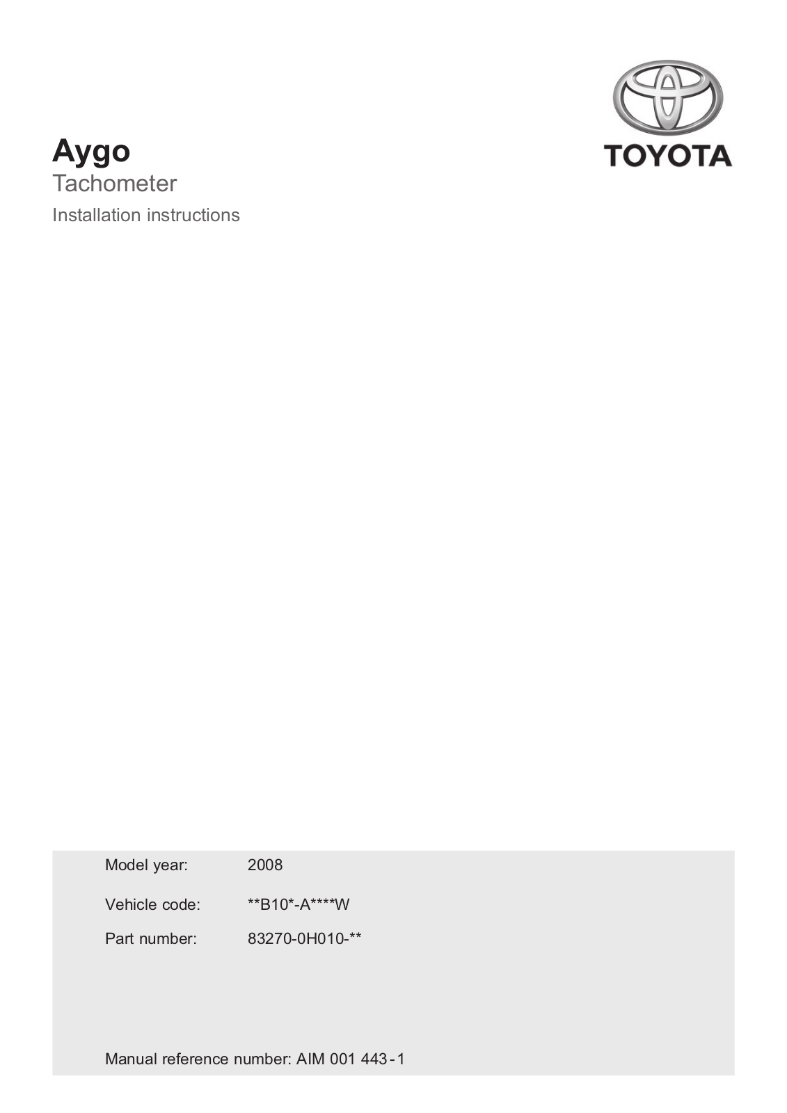 Toyota Aygo Tachometer 2008 Owner's Manual