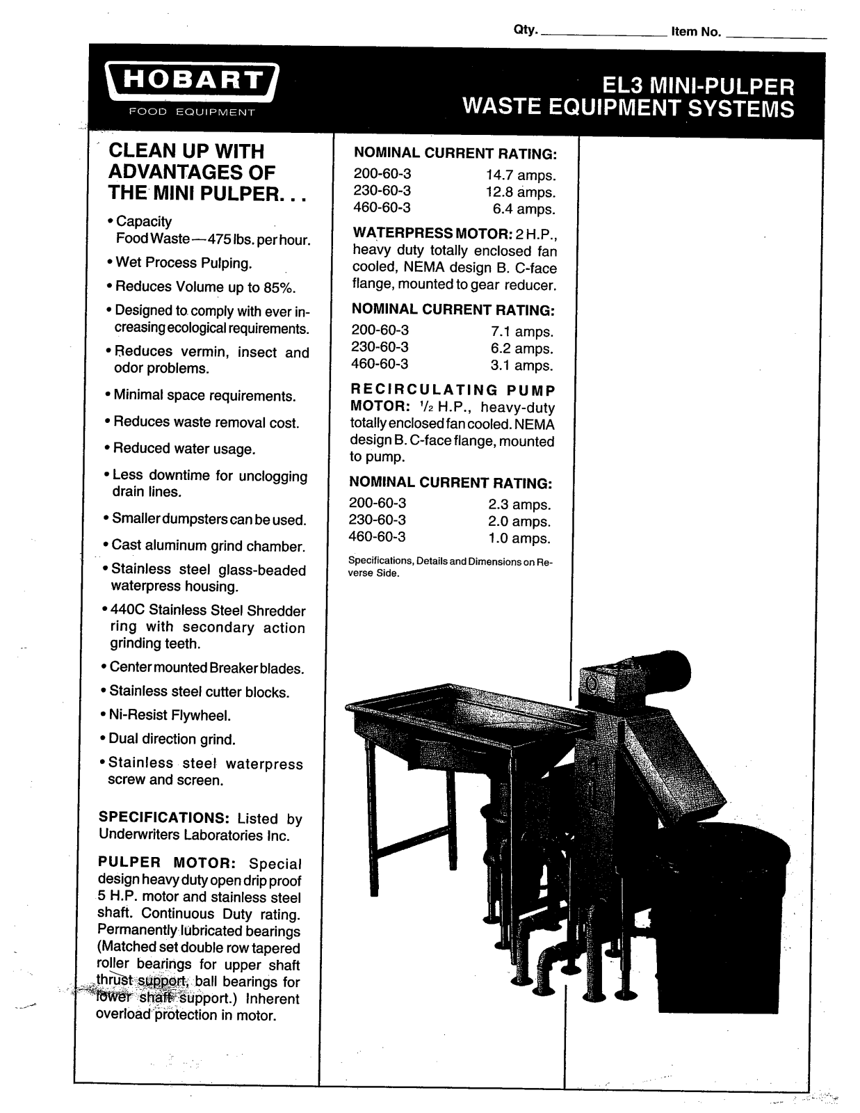 Hobart EL-3 User Manual