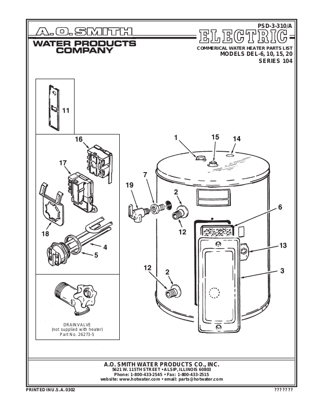 A.O. Smith DEL 15, DEL 10, DEL 20, DEL 6 User Manual