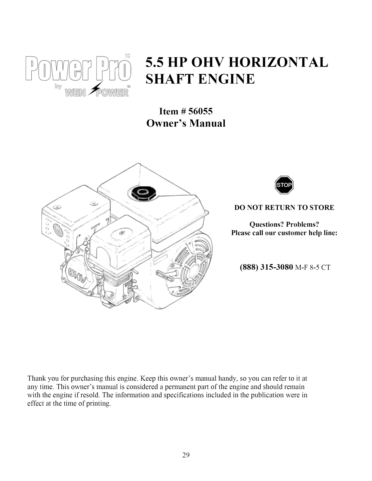 Okuma 6.5 OHV, 56055, 5.5 OHV Owner’s Manual