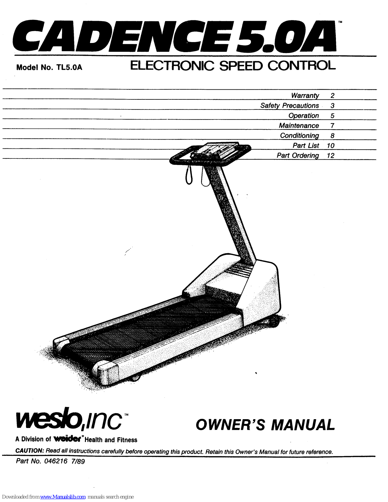 Weslo Cadence 5.0a User Manual