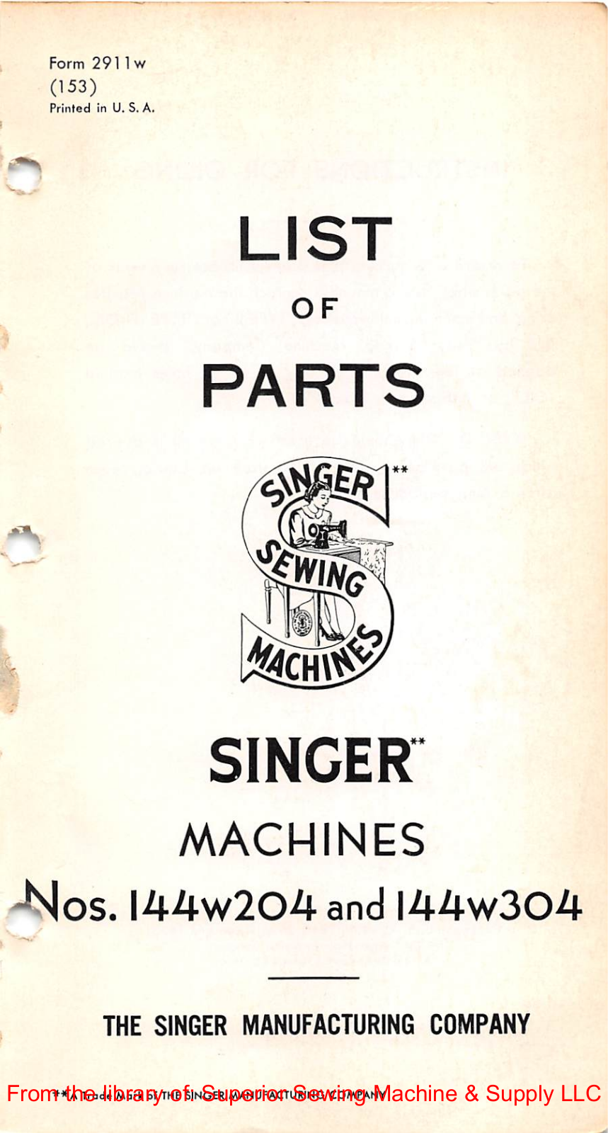 Singer 144W204, 144W304 Manual