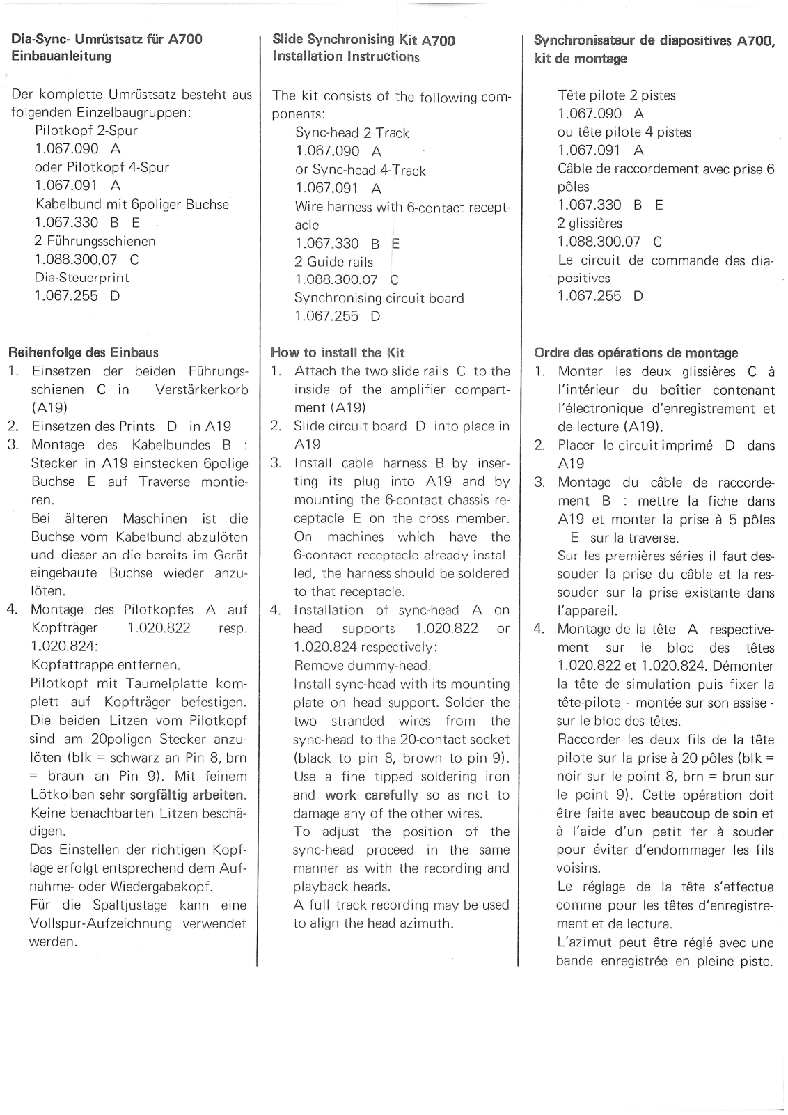 Revox A-700-SlideSyncKit Service Manual