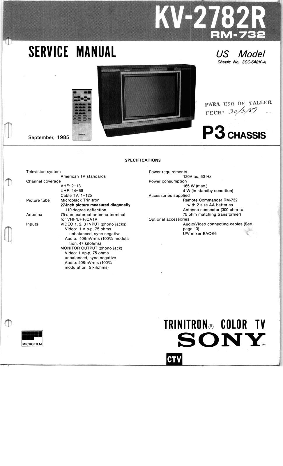 SONY KV-2782R Service Manual