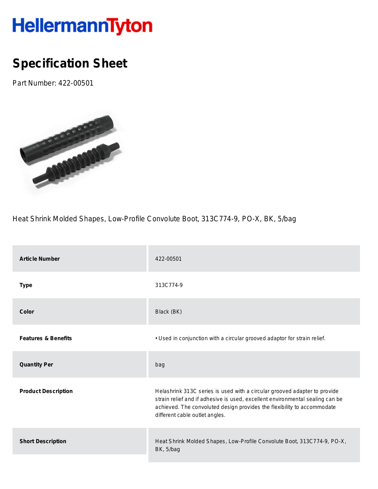 HellermannTyton 422-00501 Specification Sheet