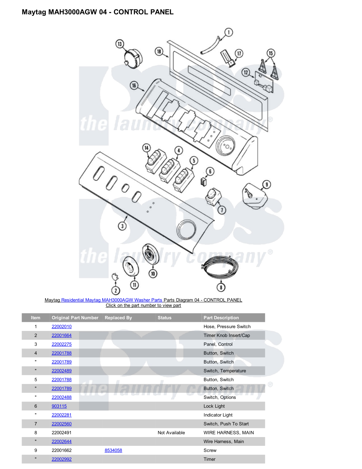 Maytag MAH3000AGW Parts Diagram