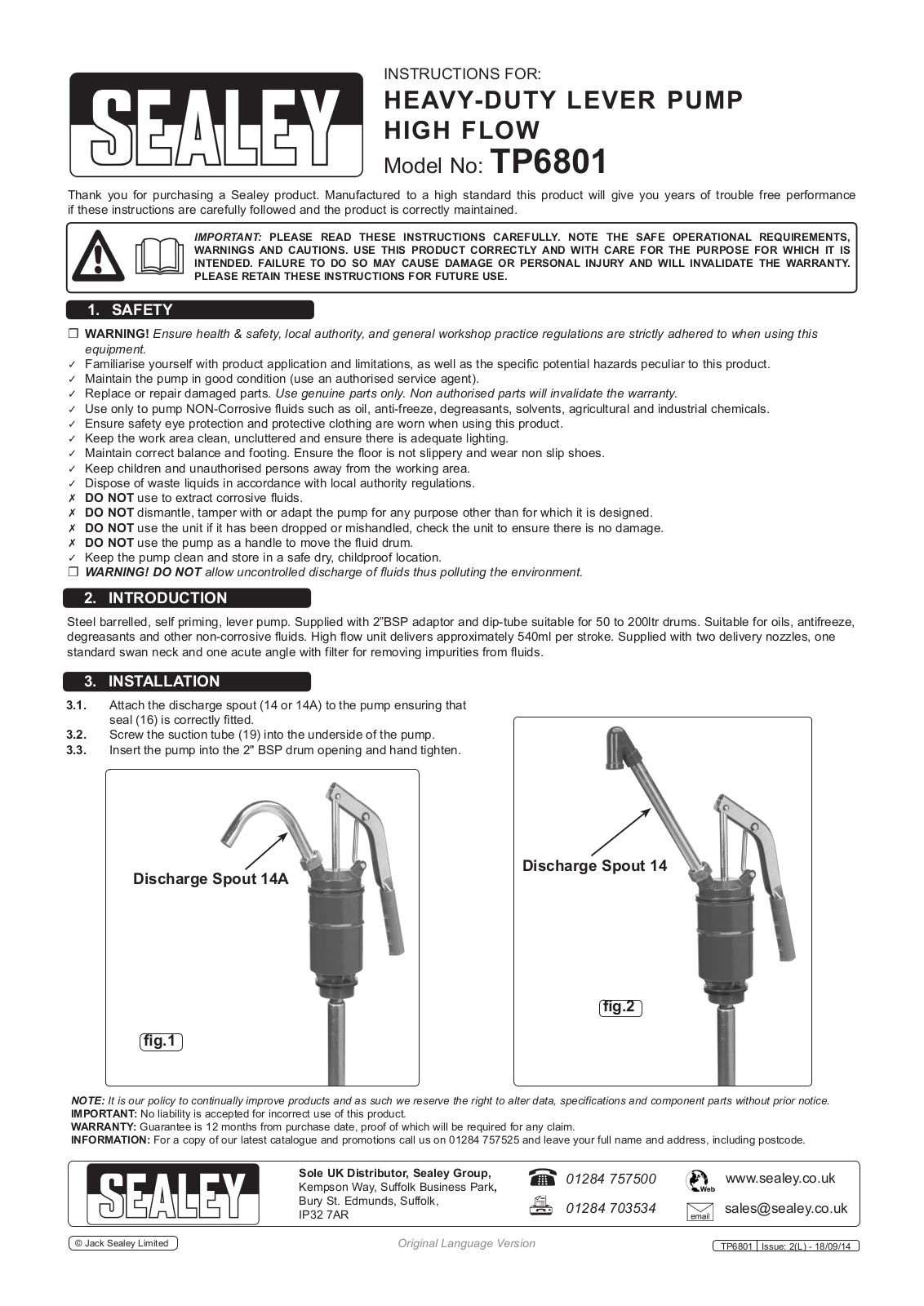 Sealey TP6801 Instructions Manual