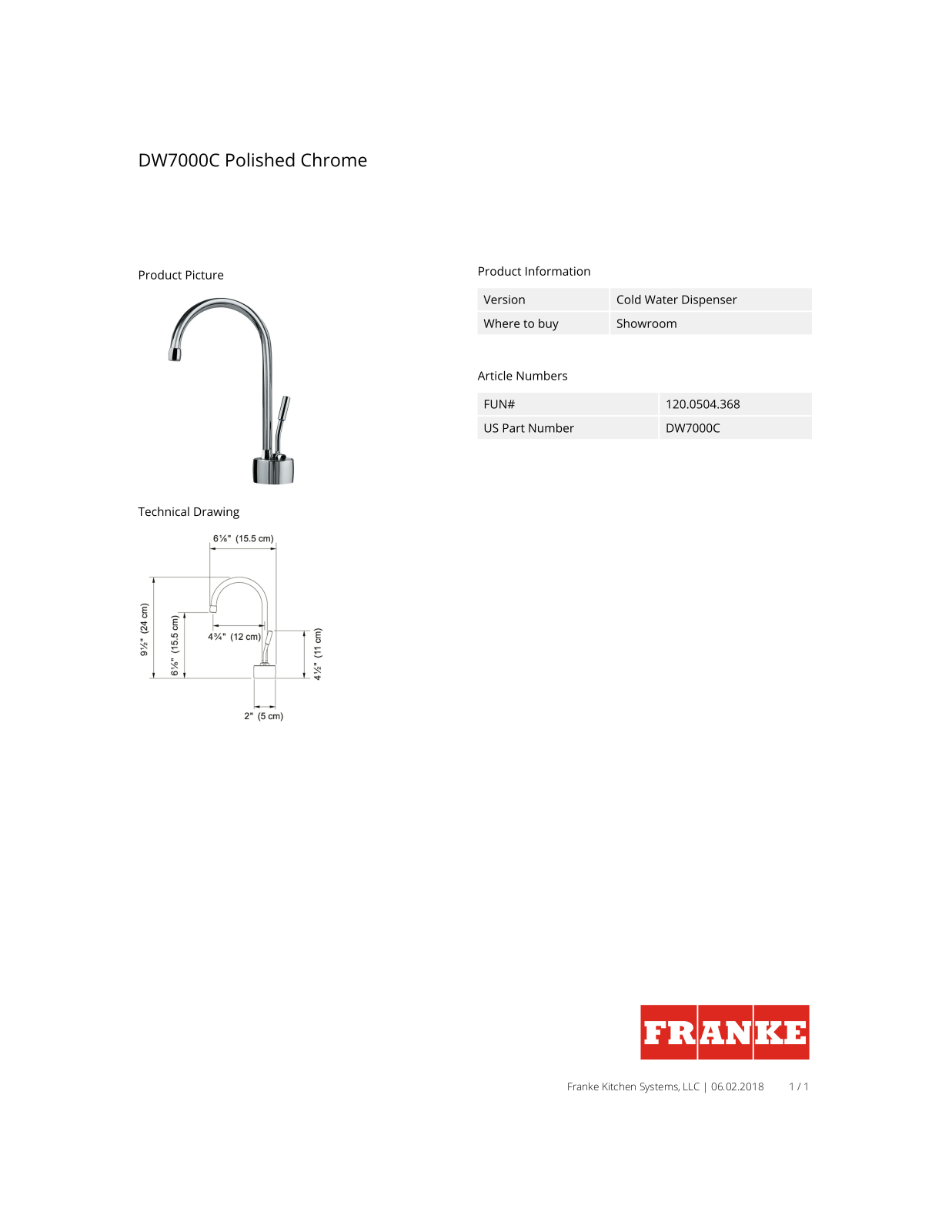 Franke DW7000C Specs