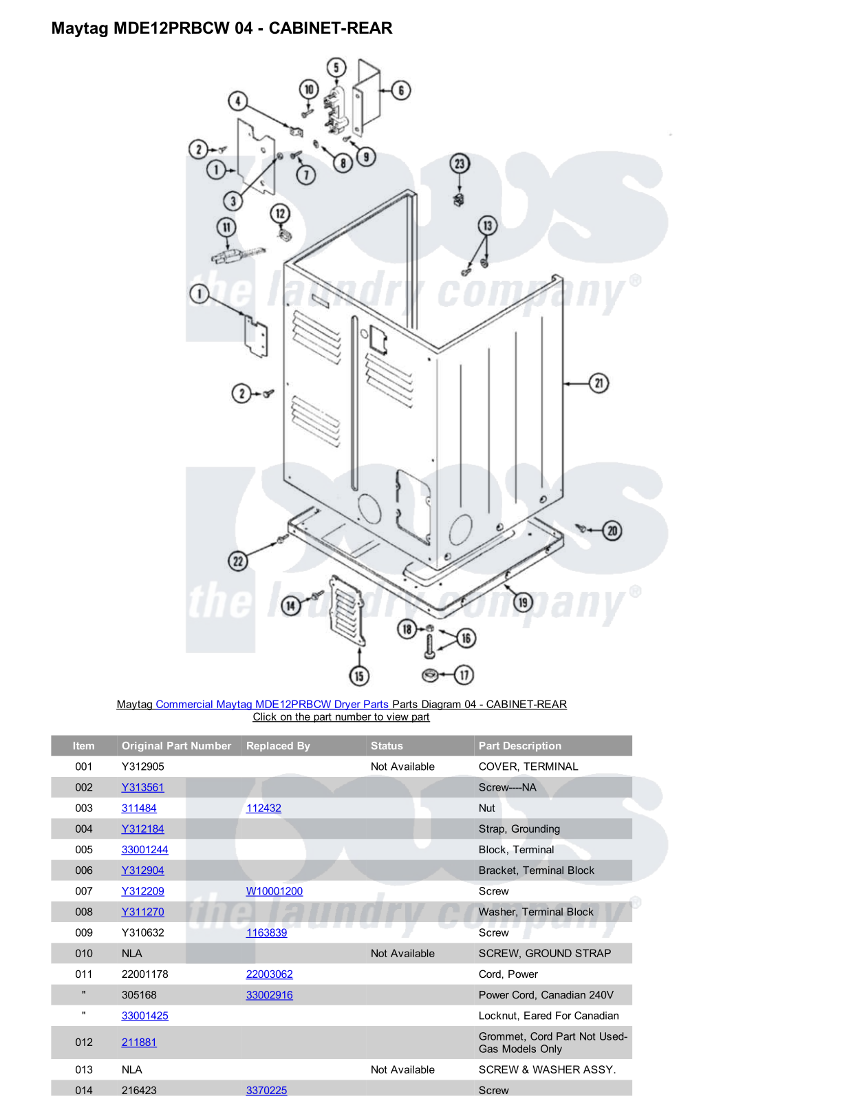 Maytag MDE12PRBCW Parts Diagram