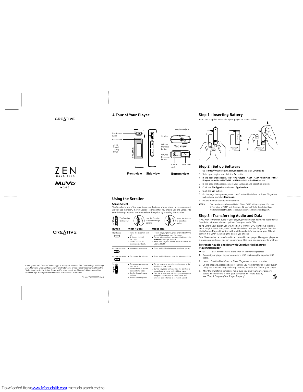 Creative Zen Nano Plus - Zen Nano Plus, Zen Nano Plus MuVo N200 Setup Manual